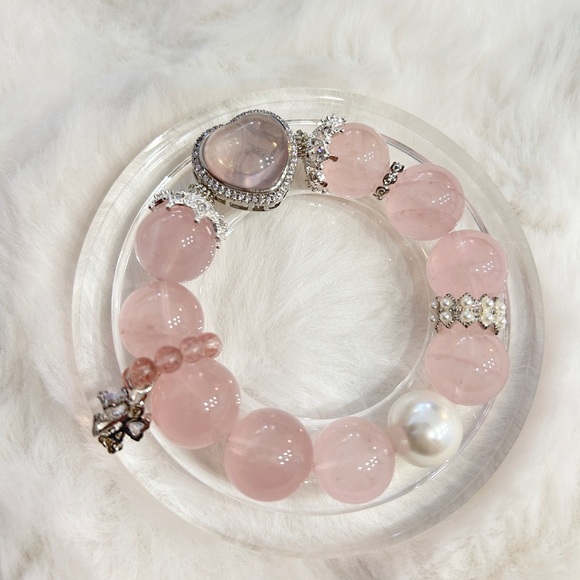 Rare Snow Phantom Quartz Bracelet 18mm– Natural Rose Phantom Crystal bracelet - Picture 1 of 6
